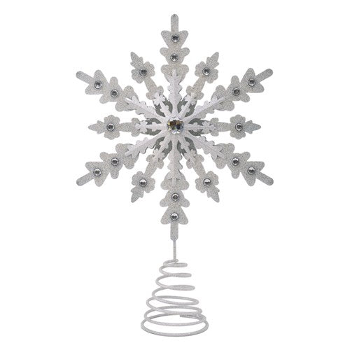 Tree Topper 33.5X21cm Metal & Glitter Snowflake In White & Platinum