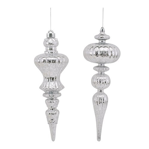 Tree Ornament 10X30.5cm Finial Silver 2 assorted