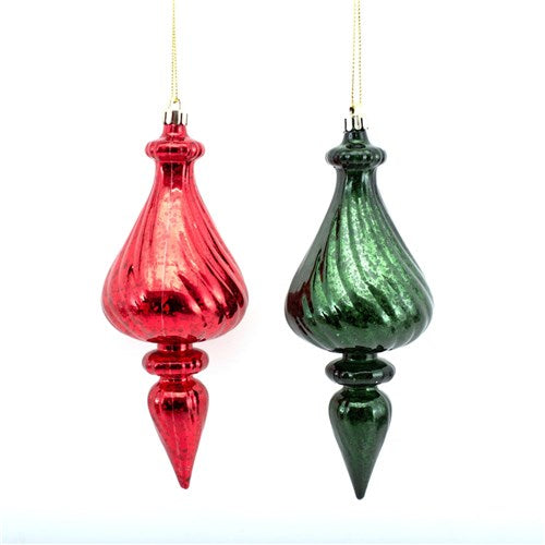 Tree Ornament 7X18cm Finial Red & Emerald 2 assorted