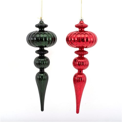 Tree Ornament 10X30.5cm Finial Red & Emerald 2 assorted