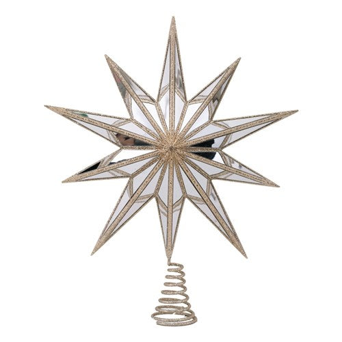 Tree Topper 37X9X43cm Champagne Glitter & Mirror 10 Points Star