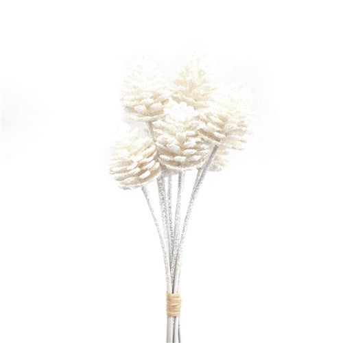 White Pinecone Stems 29cm 8Pc