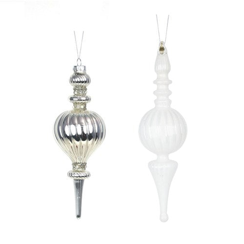 Silver & White Glass Finial 25cm 2 assorted