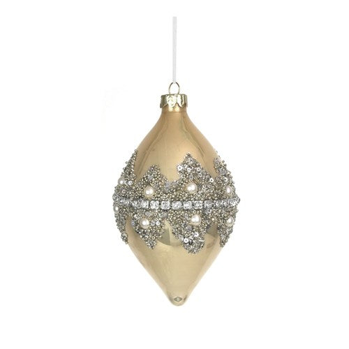 Champagne with Pearl And Glitter Finish Glass Finial 10cm