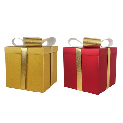 DIY Gift Boxes 30cm with Bow Gold & Red 2 assorted