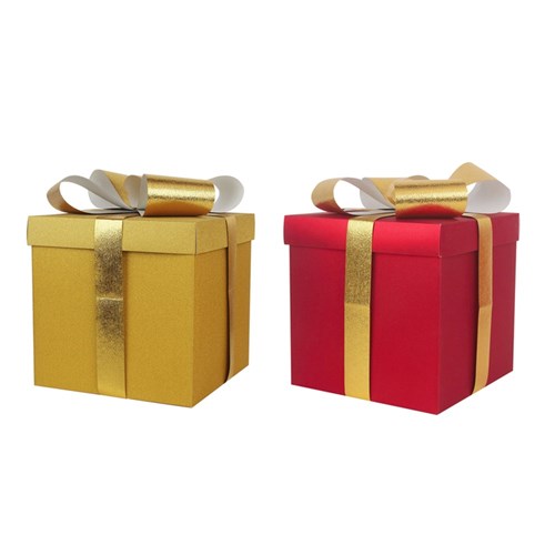 DIY Gift Boxes 25cm with Bow Gold & Red 2 assorted