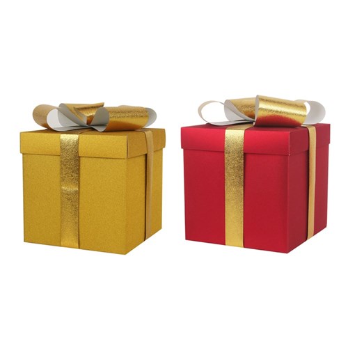 DIY Gift Boxes 20cm with Bow Gold & Red 2 assorted