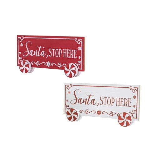 MDF Christmas Sign Falalalala, Santa Stop Here 30X12cm 2 assorted