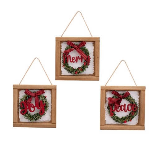 Christmas Signs with Wreath 3 assorted 23.5X15cm