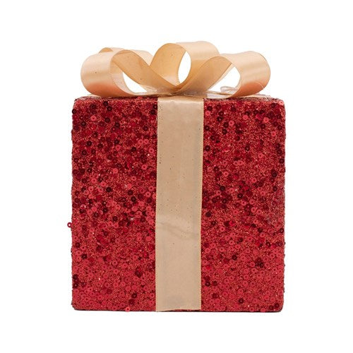 Gift Box 18X18X21cm Red Glitter