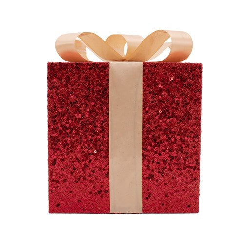Gift Box 12X12X15cm Red Glitter