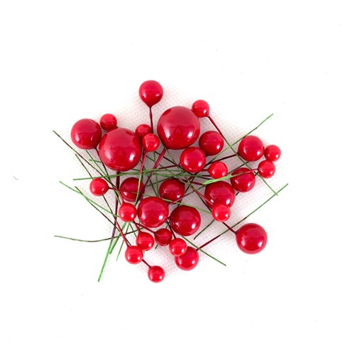 Red Berry Picks 0.8 - 1.8cm 30Pk Assorted Size