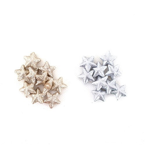 Glitter Stars Champagne & Silver 50Pk 2cm 2 assorted