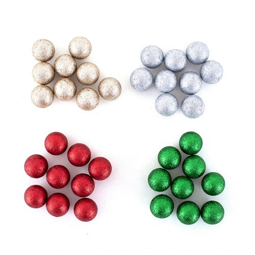 Glitter Balls Champagne, Silver, Red, Green 4 assorted 9Pk 3cm