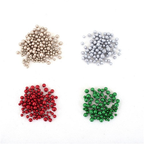 Glitter Balls 0.5cm Champagne, Silver, Red, Green 4 assorted 4.5G