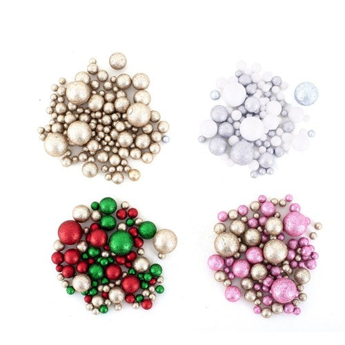 Glitter Balls 1-4cm Champagne, Red/Green/Champ, Pink/Champ, White/Silver 4 assorted 20Gm Assorted Size