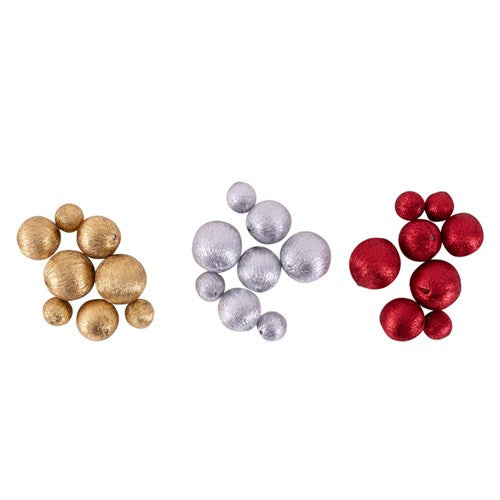 Thread Balls Red, Silver, Gold 8Pc 3 assorted