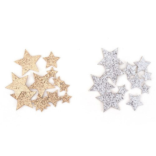 Glitter Stars Gold & Silver 12Pk 2 assorted
