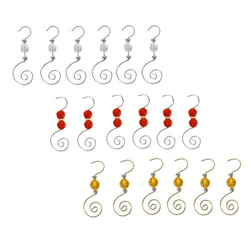 Ornament Hooks Red, Gold, Clear 6Pk 3 assorted
