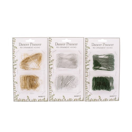 Ornament Hooks Gold, Silver, Green 150Pc 3 assorted