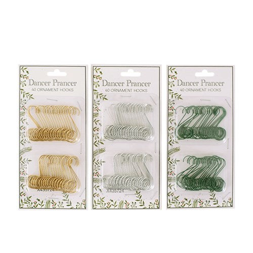 Ornament Hooks Gold, Silver, Green 40Pc 3 assorted