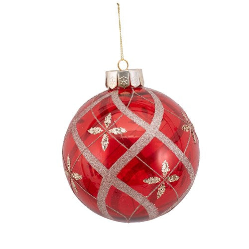 Bauble Red Shatterproof with Handpainted Champagne Details 13cm