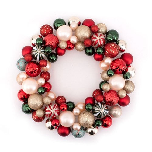 Shatterproof Bauble Wreath Red, Green, Champagne 39cm
