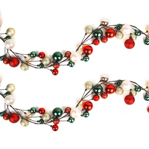 185cm Vine Style Garland with Shatterproof Bauble Red,Green,Champagne