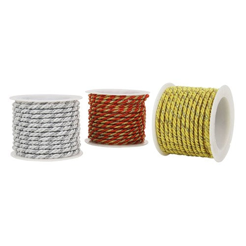 Metallic Cord Gold, Silver, Red 3 assorted 3m