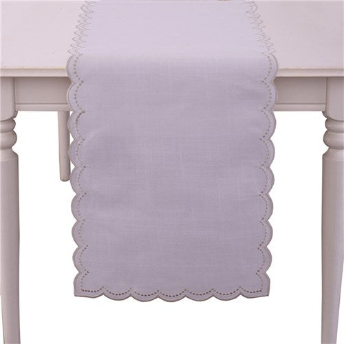 Tablerunner 40X173cm Silver Emroided Scalloped Edge