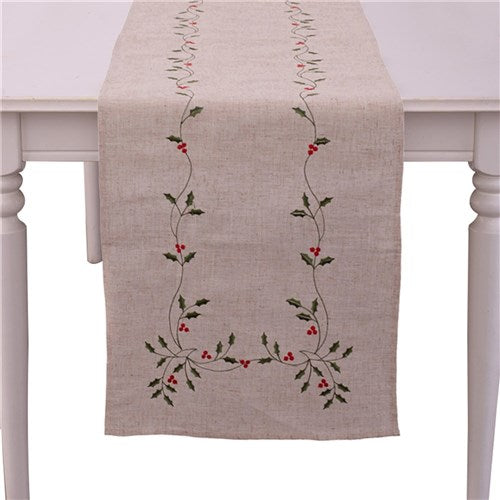 Tablerunner 40X173cm Embroided Holly Berry