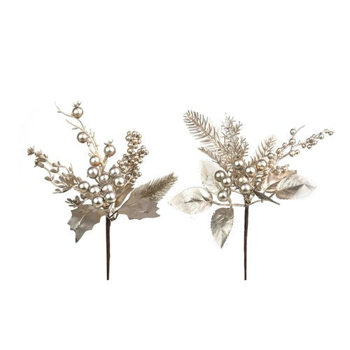 Champagne Glitter Christmas Pick 20cm 2 assorted