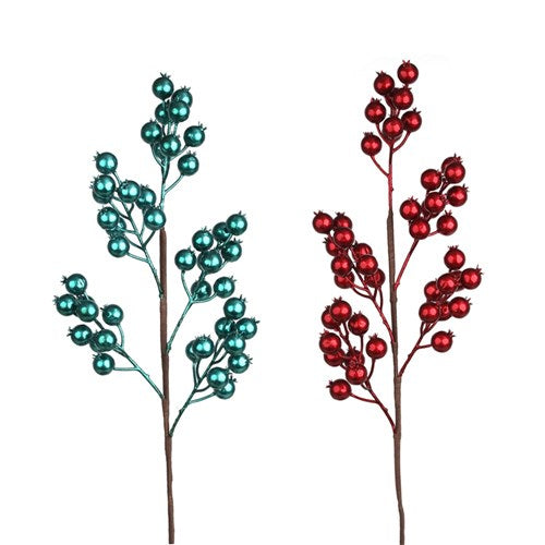 Red & Emerald Berry Stem 67cm 2 assorted