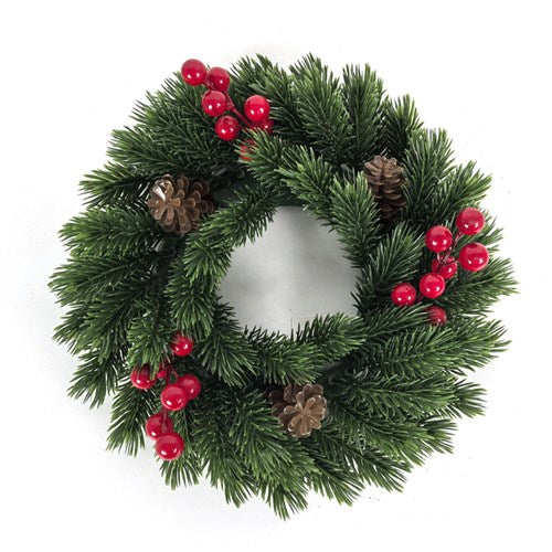 Green Pine Wreath with Berries 30cm