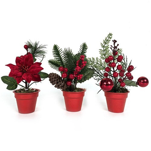 Red Berry Pot 20cm 3 assorted