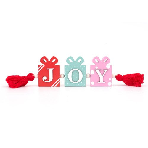Joy Christmas Sign with Tassels 26X9X2cm
