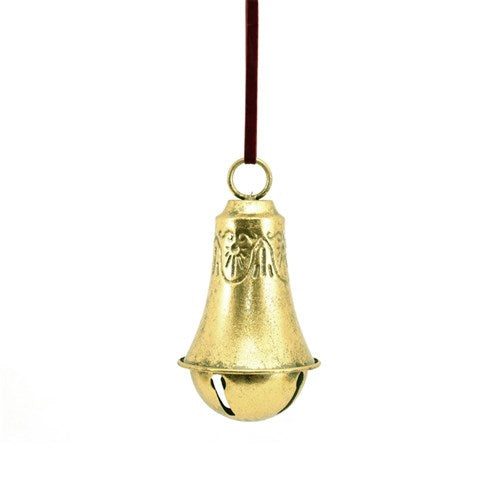 Gold Metal Bell with Burgundy Velvet Ribbon 12X21cm