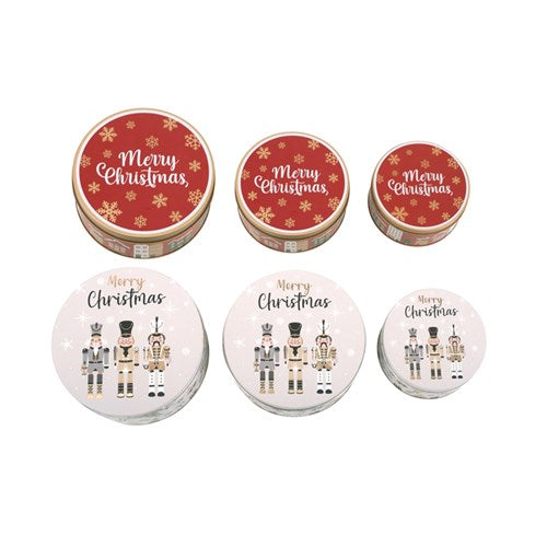 S3 Metal Round Christmas Tins S13.5X7cm M16.5X7.5 L20X9cm 2 assorted