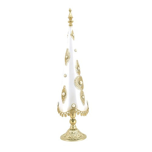 Christmas Tree Ornate Metal Ivory & Champagne 15X15X59.3cm