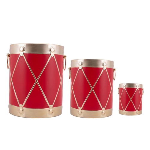 S3 Metal Christmas Drums Red&Gold S24.7X21X26.5cm M28.5X25X31cm L33X29X35.6cm