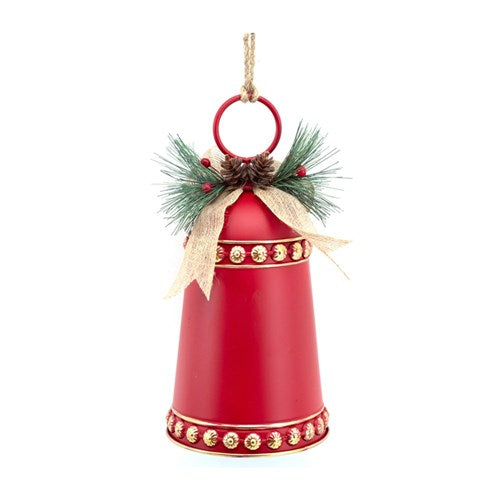 Red Metal Bell with Pine&Berry Detail 14.5X30.5cm