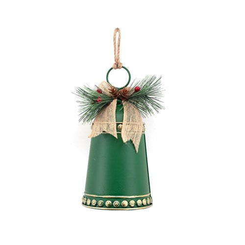 Green Metal Bell with Pine&Berry Detail 11.2X23cm