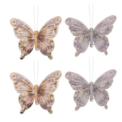 Champagne & Silver Butterflies 10.5X9.5cm 2pk 2 assorted