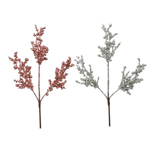 Pink & Sage Glitter Berry Pick 30cm 2 assorted