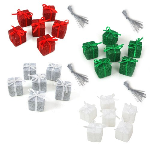 Giftboxes 6Pk 3cm Green, Red, Silver, Gold 4 assorted