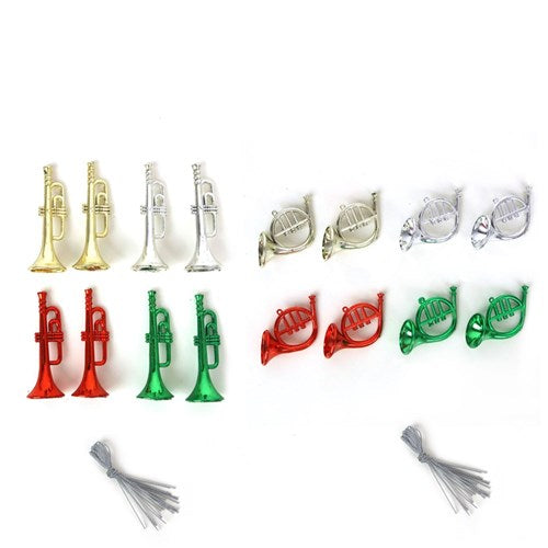 DIY French Horn, Trumpet 6cm Green, Red, Silver 8Pk 2 assorted