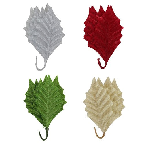 DIY Leaves Red, Green, Silver, Champagne 4 assorted 9Pk 9cm