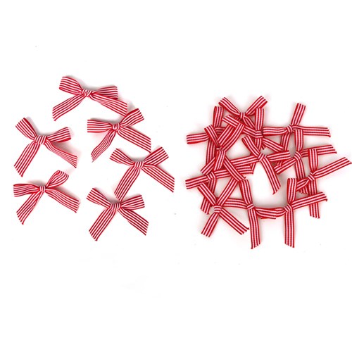 Red&Whtie Stripe Bows 9X2cm-6Pk 6X1cm-12Pk 2 assorted