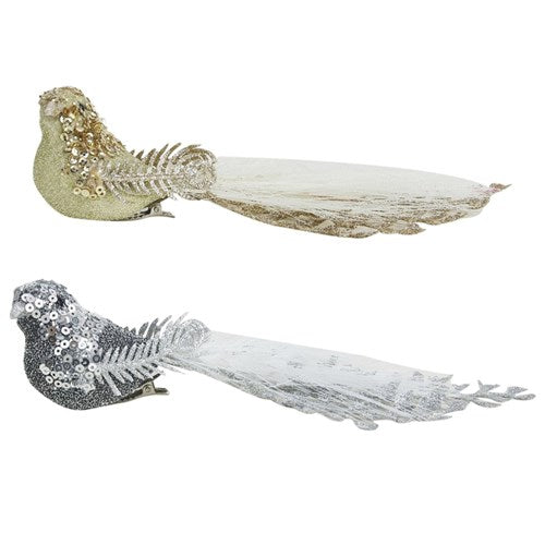 Silver & Champagne Bird 18cm 2 assorted