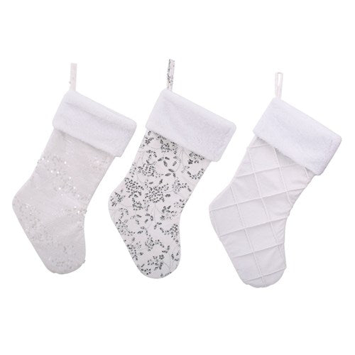 White Christmas Stocking 20X48cm 3 assorted